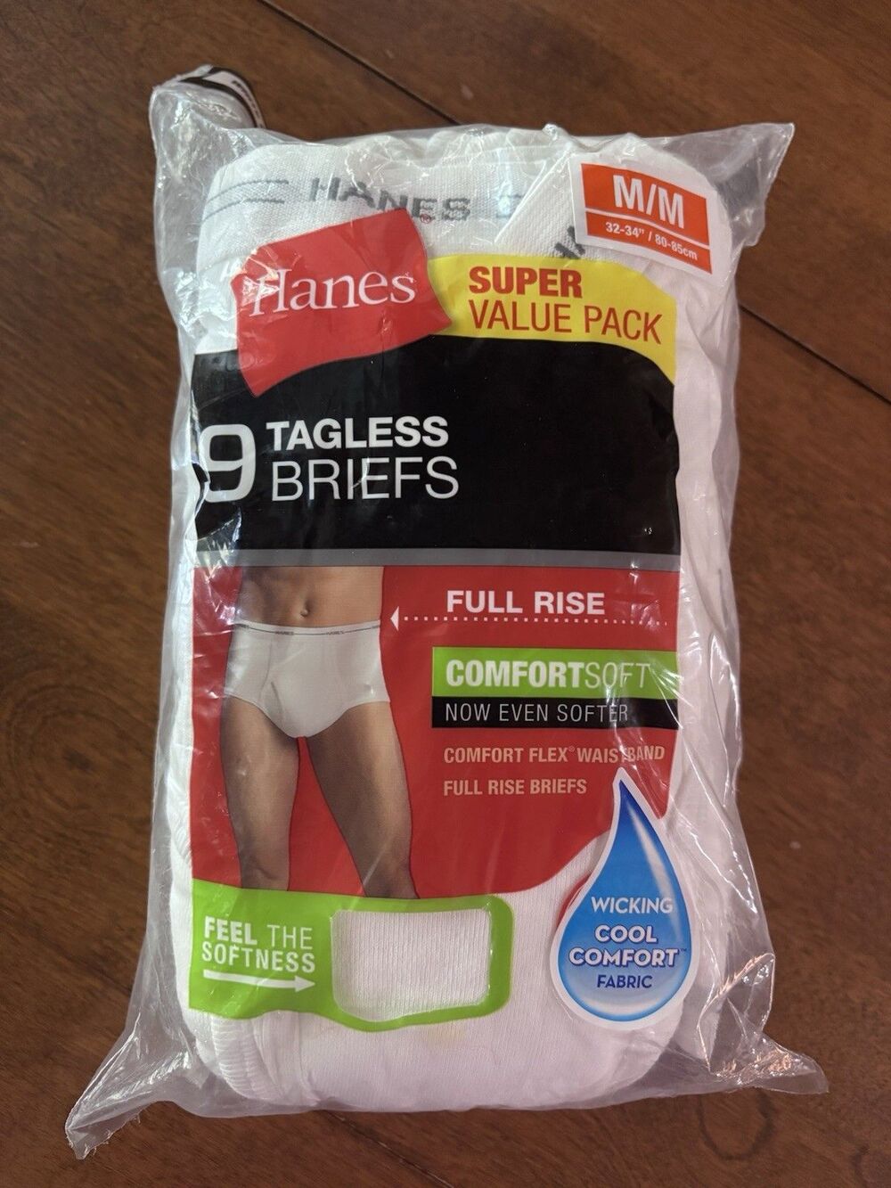 Hanes White Briefs Men's Medium 9 Pack Full Rise Wicking Cool 100% Cotton 32-34 - Picture 3 of 7